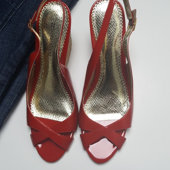 Naturalizer Shoes - Red Patent Leather Peep Toe Sandal Wedge Size 8.5